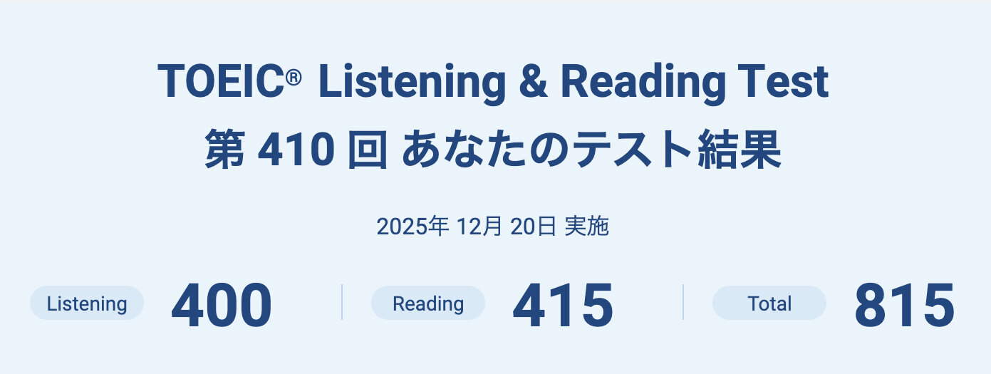 TOEICスコア表示画面のスクリーンショット